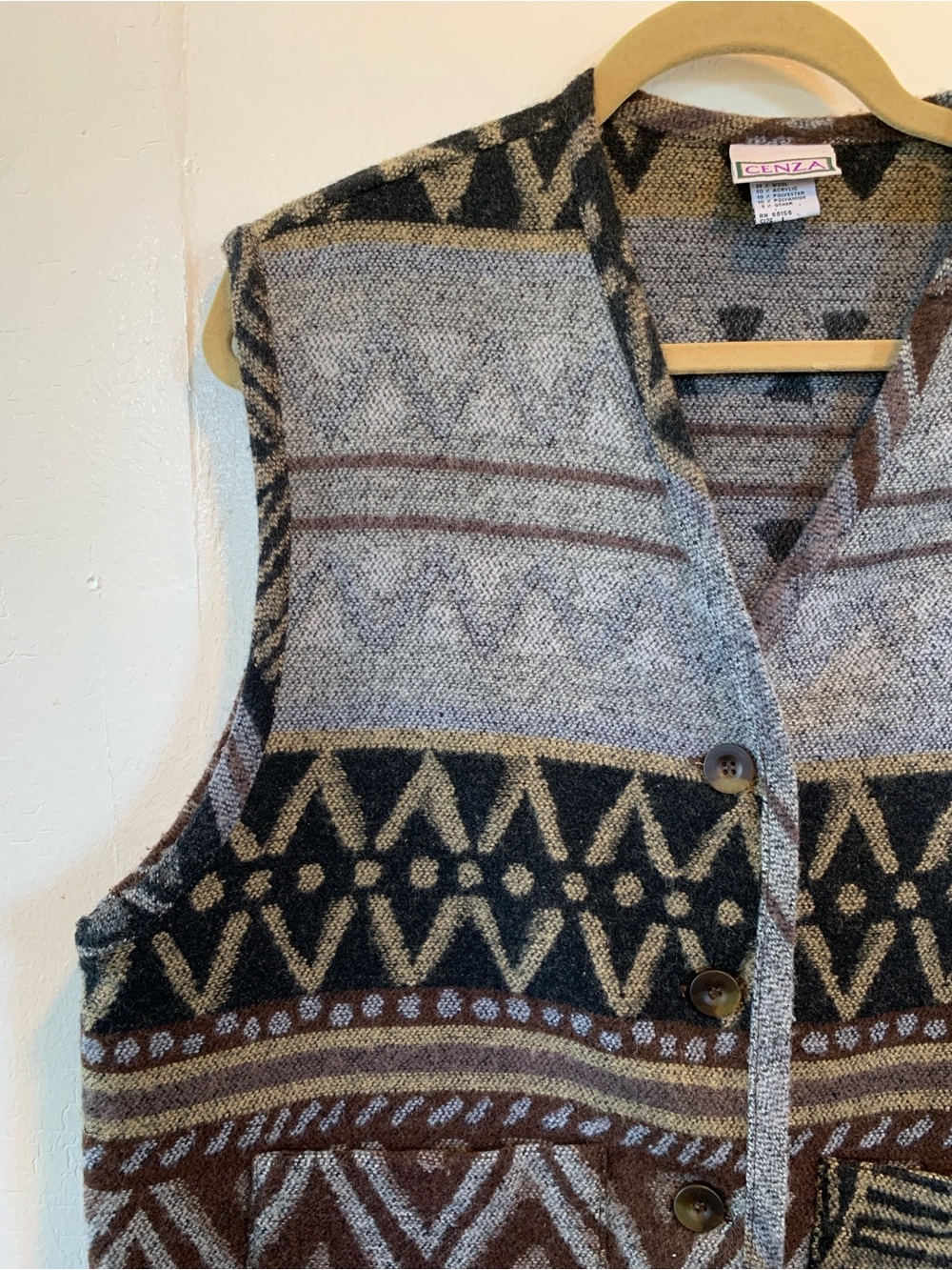 Funky Aztec Pattern Wool Blend Vest - Picture 2 of 6